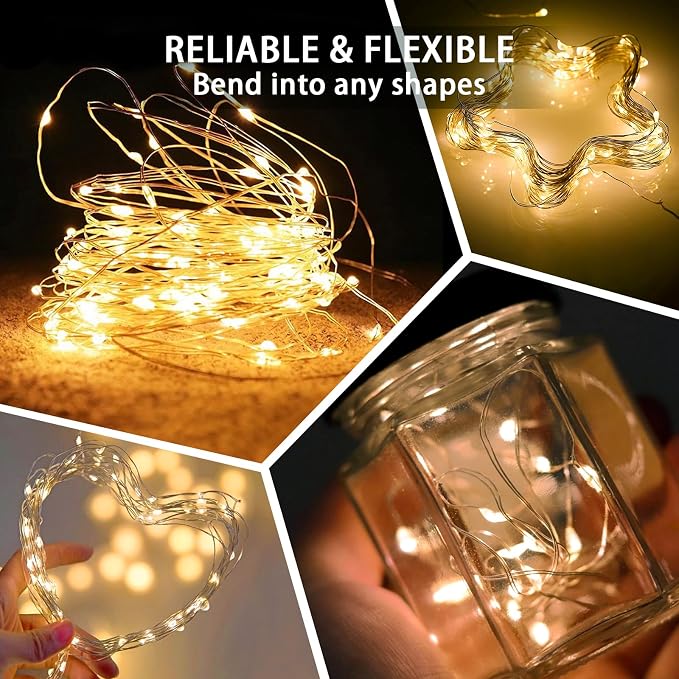 100 Pack Fairy Lights 7Ft 20 LED Twinkle String Lights 3 Modes Battery Operated Waterproof Firefly Starry for Mason Jar Party Wedding Christmas Thanksgiving Day Table Centerpieces,Yellow