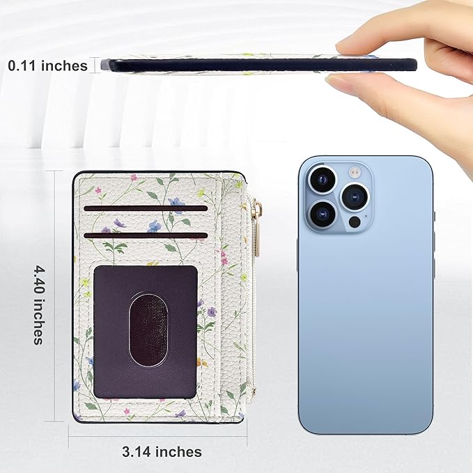Tipmile Credit Card Holder for Women Slim Minimalist Front Pocket RFID Blocking Wallet Small Compact Card Case with ID Window, Ditsy Floral