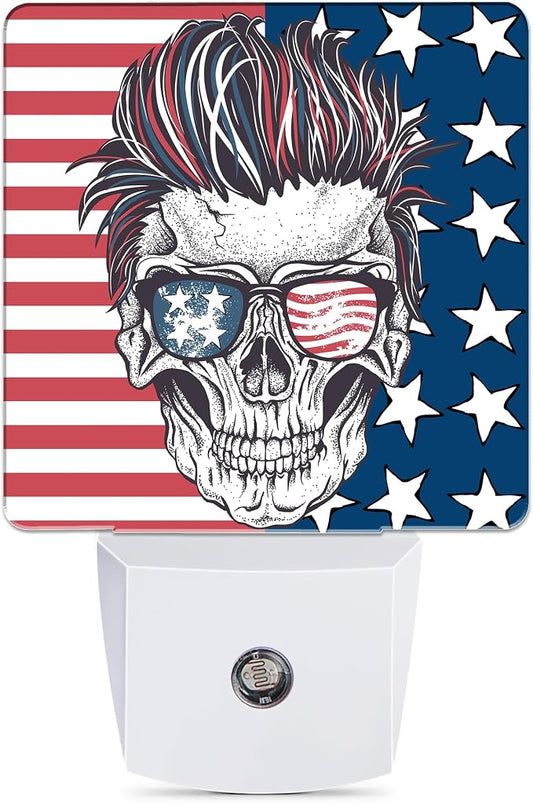 Abstract USA Flag Night Light, Hippe Skull Plug into Wall with Dusk to Dawn Light Sensors, Warm Nightlights for Bedroom, Bathroom, Hallway, Kitchen, Gifts Ideal for Boys Girls Women Men