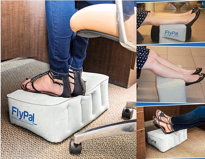 Flypal Inflatable Foot Rest Pillow, Kids Airplane Bed | Adjustable Height Leg Rest for Travel & Office | Improves Comfort & Circulation, Reduces Swelling & Fatigue | Lightweight & Portable