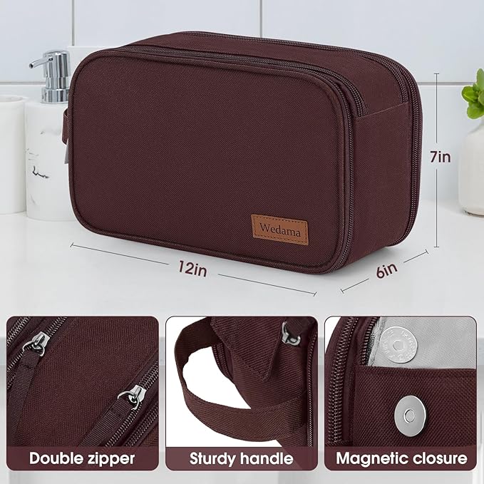 Wedama Toiletry Bag for Men, Handheld Travel Bag, Waterproof Toiletries, Thickened Polyester Dopp Kit, Toiletries Business Trips and Camping, Brown