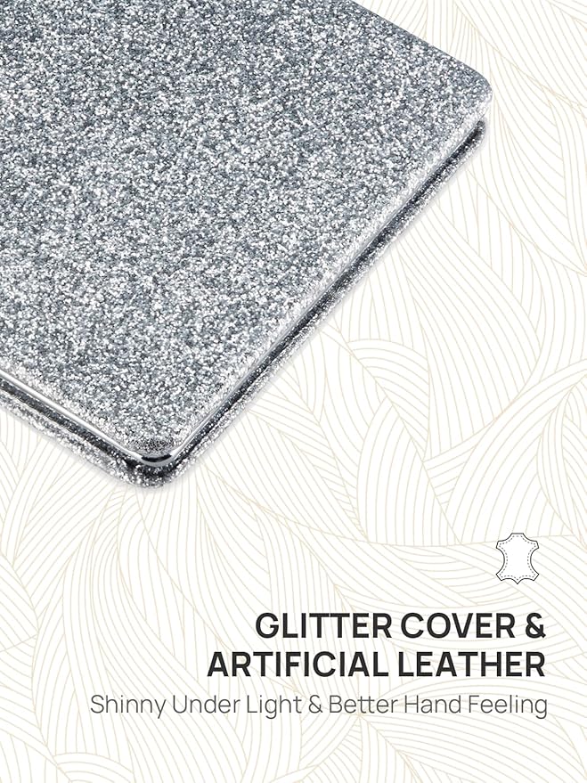 OMIRO Compact Mirror, Glitter PU 1X/3X Magnification, Ultra Portable for Purses (Silver)