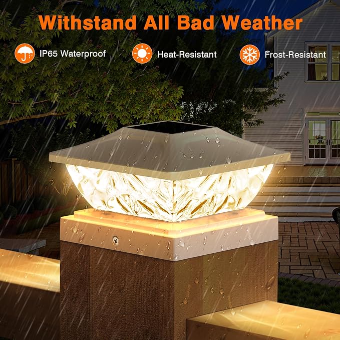 8 Pack Solar Post Cap Lights, 2 Modes Bright Solar Post Lights Outdoor Waterproof Fence Post Cap Lights, Outdoor Post Lights Solar Powered Deck Light for 4x4 4.5x4.5 5x5 Posts for Garden Decor