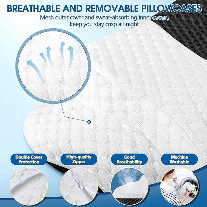 Memory Foam Pillows, Cervical Pillow for Neck and Shoulder Pain Relief, Ergonomic Contour Bed Pillow, Soft for Side Sleep Stomach Sleeping and Back Sleeper-Queen Size & Dark Grey