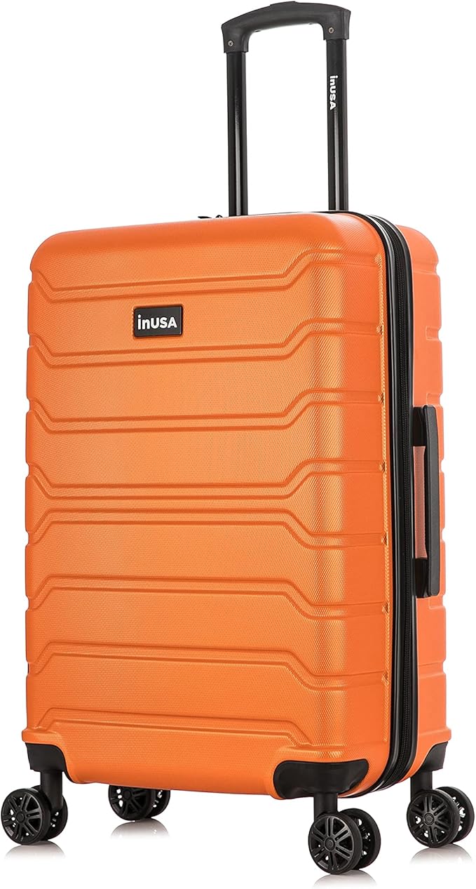 InUSA TREND Luggage with Spinner Wheels | Durable lightweight Hardside Suitcase, Travel bag with Handle and Trolley, 24-Inch Medium Checked luggage | Orange