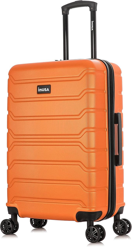 InUSA TREND Luggage with Spinner Wheels | Durable lightweight Hardside Suitcase, Travel bag with Handle and Trolley, 24-Inch Medium Checked luggage | Orange