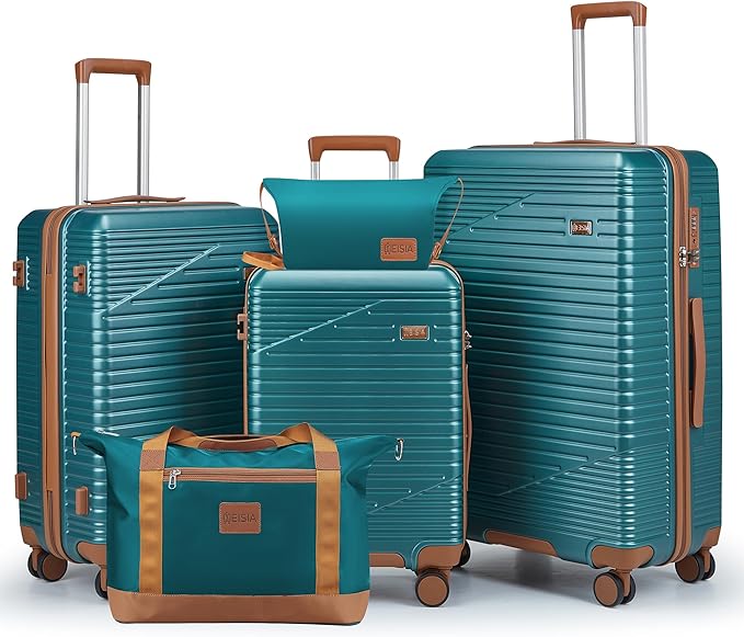 Luggage Sets 3 Piece, Hard Shell Carry on Suitcase with Spinner Wheels and TSA Lock, Travel Lightweight Luggage Set with YKK Zippers (Dark Green, 5 piece sets（20/24/28/DB/TB)