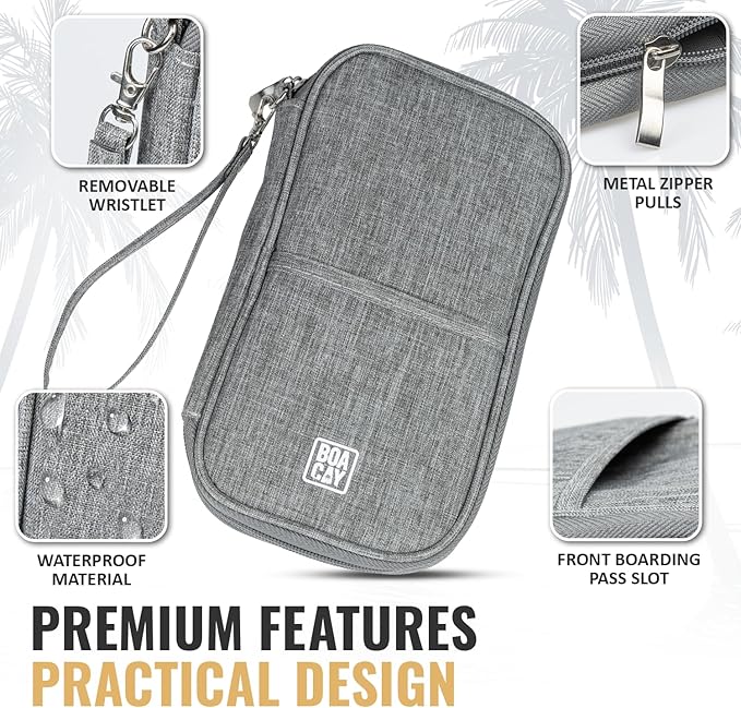 BOACAY Travel Document Organizer with RFID, Family Passport Holder, Wallet for Women & Men, Portable & Waterproof Case for Cards, Boarding Pass, Money