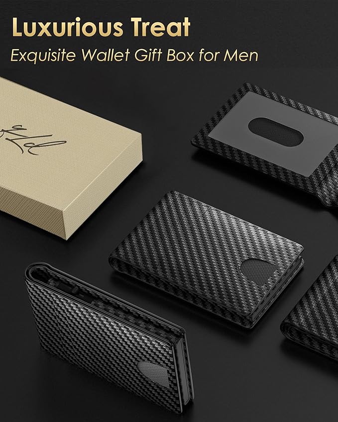 2026 Wallet for Men - RFID Blocking [Functional & Practical] Bifold Slim Minimalist Credit Card Holder Pop Up Wallet Metal Case with Cash Slot, Front Pocket with ID Window, Gift Boxed (Carbon Fiber)