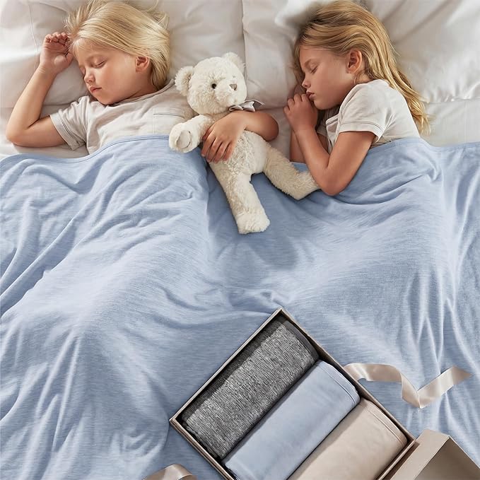Bedsure Celestial Blue Cooling Blanket Full Size for Hot Sleepers - Summer Blanket Full Size Cold Bed Cool Arc-Chill Thin Ice Bedding with Rayon Derived from Bamboo Night Sweats Hot Flashes, 80x90