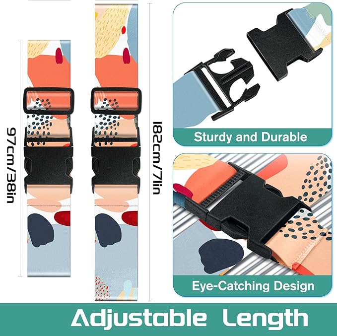 Slohif Luggage Straps for Suitcases Travel Belt Accessories Luggage Connector Identifiers 2 Pack Over Handle with Buckle Unique Nylon Adjustable Strap for Sleeping Bag Car Seat Simple Painting