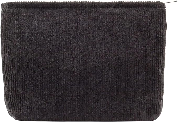 PAZIMIIK Makeup Bag Large Zipper Corduroy Make Up Pouch for Purse Travel Canvas Cosmetic Organizer for Women Brush Storage,Black