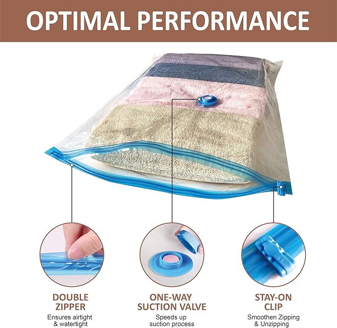 Vacuum Storage Bags, Vacuum Seal Space Saver Bags for Clothing, Travel Lugggage, Carry-on, Blankets, Comforters,Pillow, Bedding, 10 Small