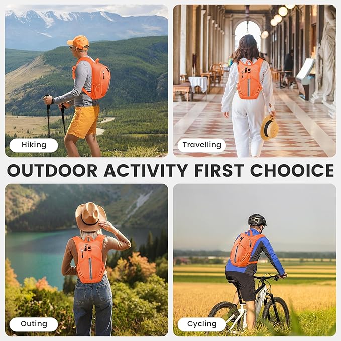 Small Hiking Backpack 10L-Lightweight Packable Foldable Backpack for Travel Camping Outdoor Commute,Compact Rucksack for Women Men(Orange)