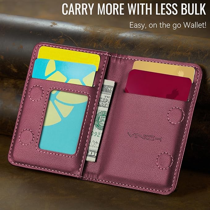 Vinich for Magsafe Wallet Magnetic RFID Blocking Card Holder Compatible with MagSafe Phones and Cases, Strong Magnet Minimalist Phone Wallet for iPhone 17/16/15/14/13/12/Pro/Max/Plus, Wine Red