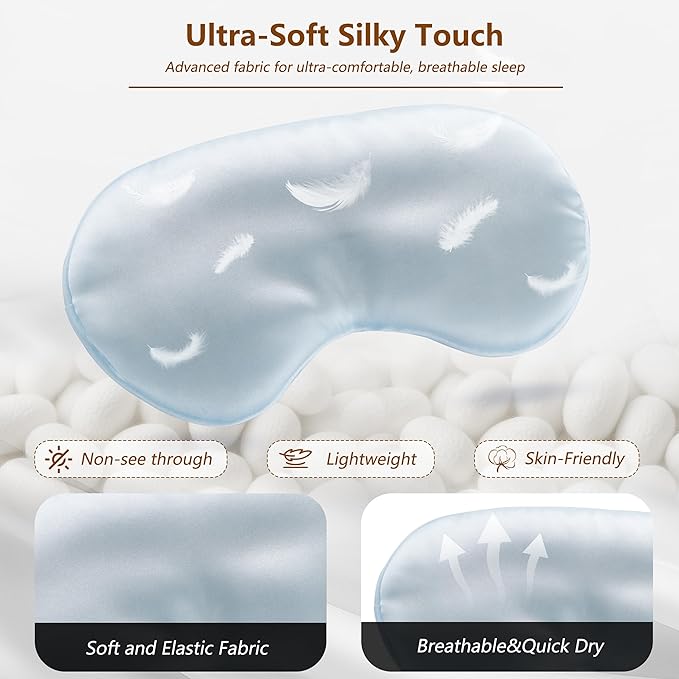 Sleep Mask Silk Eye Mask for Men Sleeping Mask, Adjustable Elastic Strap for Night Shading Sleep Mask, Soft and Comfortable for Both Men and Women (Light Blue)
