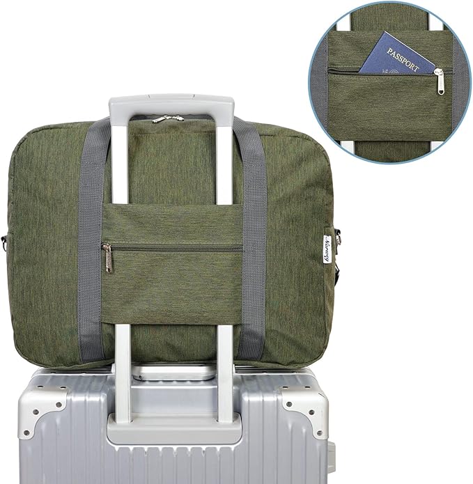 For Spirit Airlines Personal Item Bag 18x14x8 Foldable Travel Duffel Bag Tote Duffle Carry on Luggage for Women and Men 30L (Army Green (With Shoulder Strap))