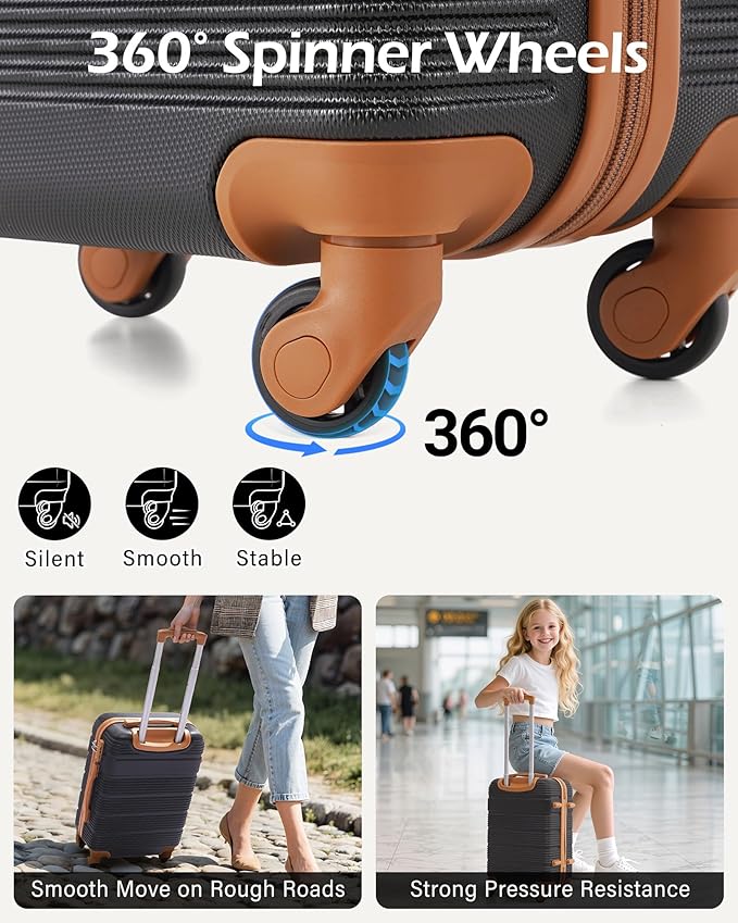 LONG VACATION 6 Piece ABS+PC Hardshell Luggage Set with Spinner Wheels, Lightweight suitcase set with TSA Lock & YKK Zipper