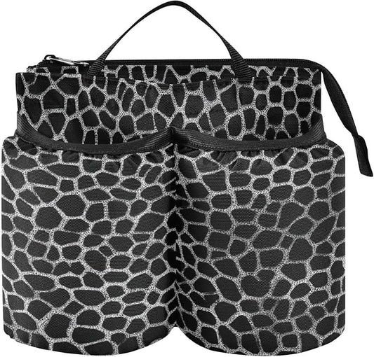 Silvery Leopard Print Black Luggage Cup Holder Travel Portable Free Hand Drink Carrier Suitcase Drinks Beverage Holder Carry-On Bottle Mug Holder Organizer Bag Travelers Accessories
