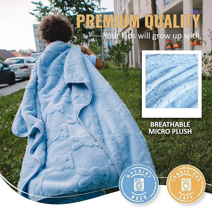 BOACAY Travel Toddler Blanket for Airplane, Car - Soft Kids Throw Blanket for Daycare - Pillow for Girls, Boys with Backpack Clip, Luggage Sleeve