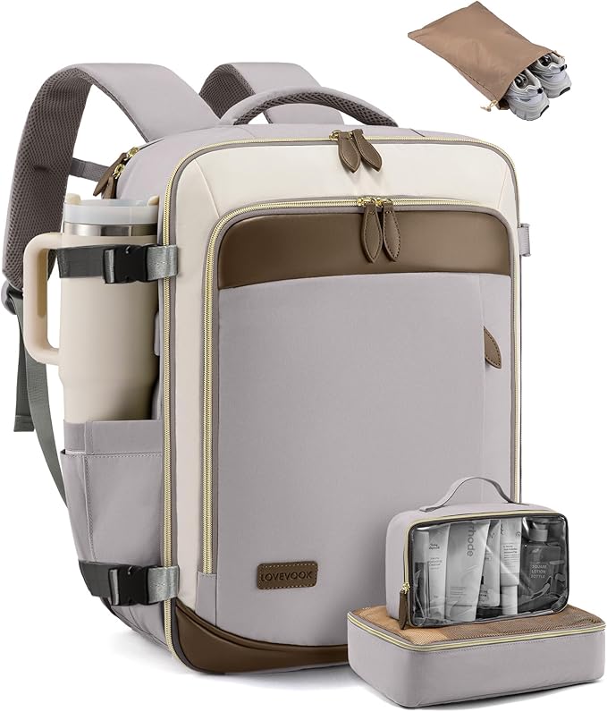 LOVEVOOK 50L Travel Backpack Carry On Airline Approved, Large Backpack with 3 Packing Cubes, TSA Travel Essentials Carry On Bag, Waterproof Weekender Overnight Luggage Daypack, Fits 18 Inch Laptop