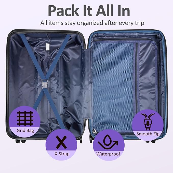 Carry on 20inch Luggage with Spinner Wheels, Lightweight PC+ABS Hard Shell Suitcases, Expandbale Storage & TSA Aprovel Lock