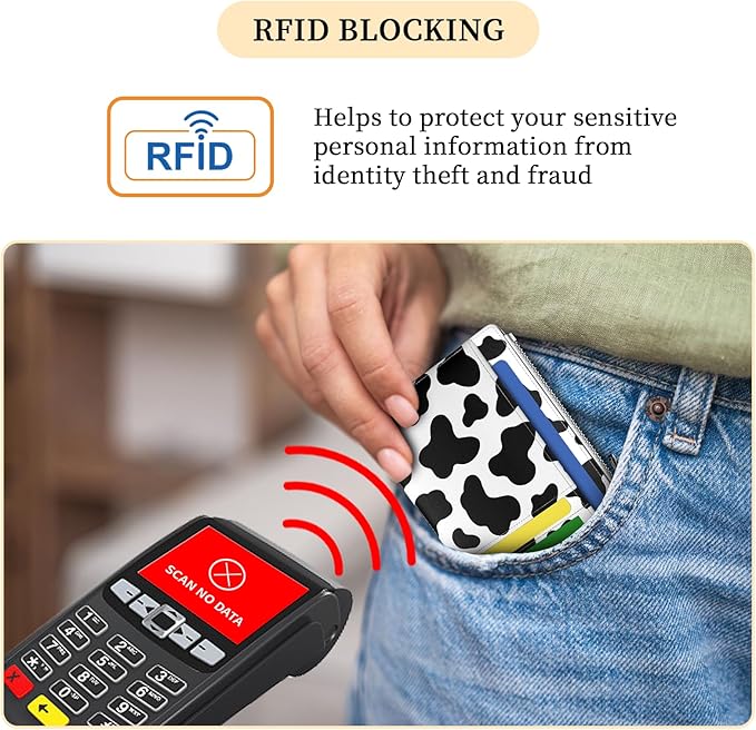 Hancynir Slim Wallet Women Credit Card Holder Cow RFID Blocking Small Mini Card Wallets Cute Front Pocket PU Leather Card Case Thin Travel Zipper Coin Cash Ladies Female Wallet Gifts Black and White