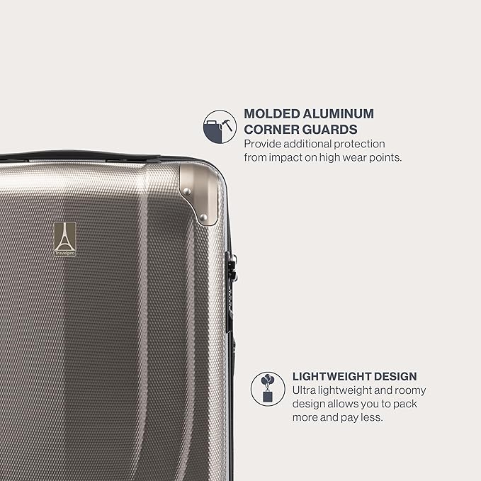 Travelpro Pathways 3 Hardside Expandable Luggage, 8 Spinner Wheels, Lightweight Hard Shell Suitcase, Checked Medium 25 Inch, Champagne