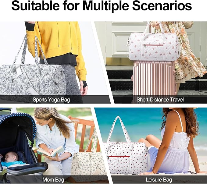 Gym Bag for Women, Cute Duffle Bag, Quilted Duffle Bag for Travel, Floral Duffle Bags, Weekend Bag with Zipper Pocket Dance Bag Organizer