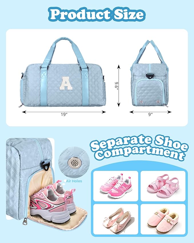 Initial Gym Bag for Girls, Graduation Gift Ideas, Personalized Weekender Bag, Monogram Overnight bag for teens