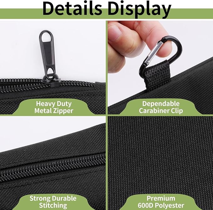 3 Pack Premium Tool Pouches Zipper Bag, Small Tools Bags with Carabiner, Heavy Duty Flat Bottom Utility Multipurpose Storage Organizer Bag for Tool, Stationary, Pencil