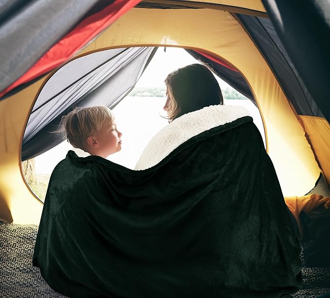 Utopia Bedding Sherpa Blanket Throw Size (Forest Green, 50x60 Inches) - Soft Lightweight Plush Fleece Reversible Blanket for Bed, Sofa, Couch, Camping and Travel