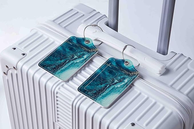 Luggage Tags for Suitcases, 2 Pack Cute PU Leather Suitcase Tag Identifiers TSA Approved with Stainless Steel Loop and Address Card for Baggage Tag for Cruise Airport Travel Essentials by Chelmon