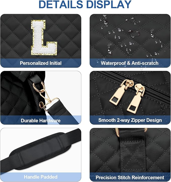 Gifts for Women, Initial Travel Duffle Bag, Personalized Weekender Overnight Bags, Gift for Mom Friend College Girl Graduation Teacher（Black,L)