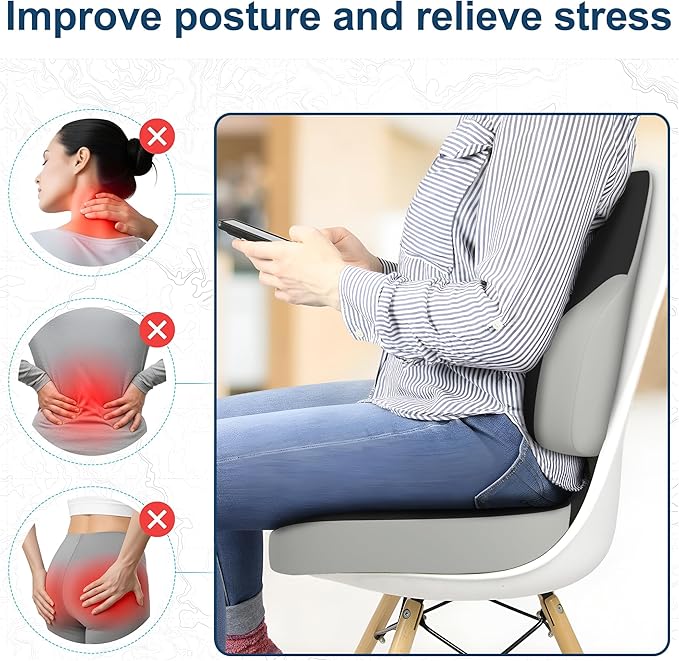 Cushion and Lumbar Support Pillow, Relief Pressure Seat Cusion for Office Chairs & Car Seat, Ergonomic Design Cusion for Tailbone Pain Relief, Sciatica & Back Support