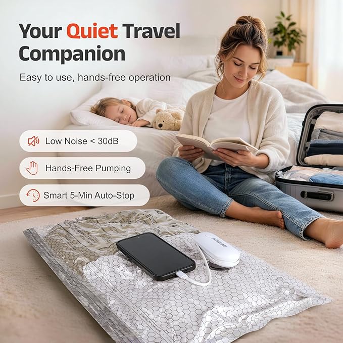 IDEATECH 15 Pack Travel Vacuum Bags with USB Pump, Space Saver Vacuum Seal Bags for Clothes, Compression Bags for Suitcase Packing & Carry-On Luggage, Easy to Load, Complete Travel Pack-5S+5M+5L