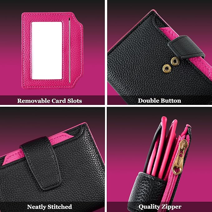 Airkit Small Wallet Women RFID Blocking Soft Leather Bifold Compact Card Holder Wallet for Women with Zipper Coin Pocket 4 ID Window