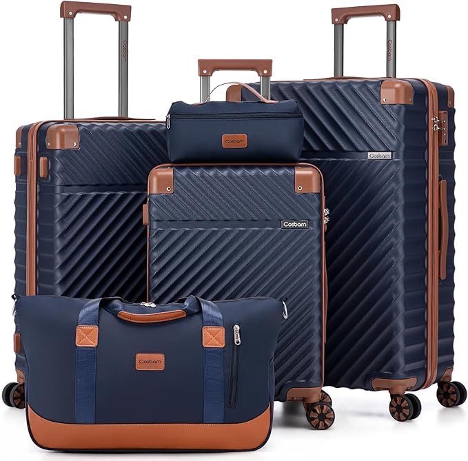 Luggage Sets 5 Piece with TSA Lock Spinner Wheels, Unisex Hard Case ABS Suitcase Set, Hardshell Lightweight Waterproof Travel Hardside Suitcases with Wheels for Women Men, Dark Blue