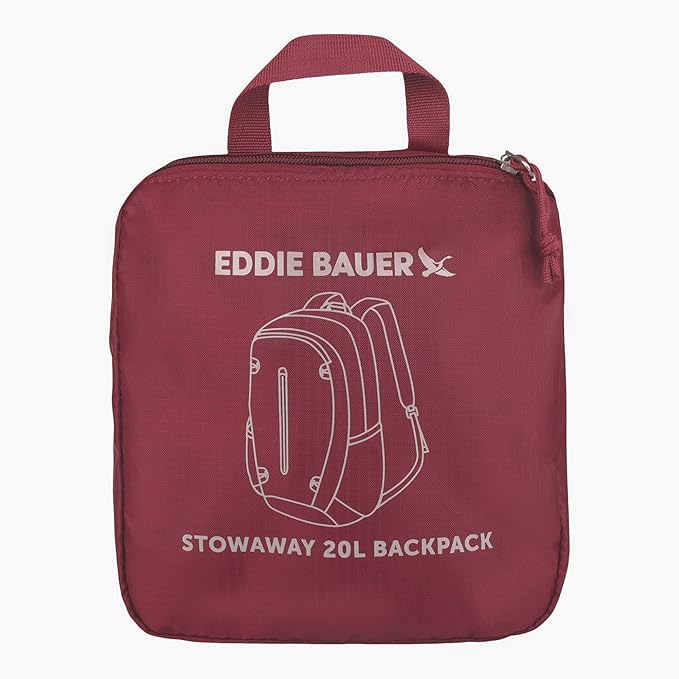 Eddie Bauer Stowaway Packable Backpack | Travel | Outdoor | Lightweight | Foldable | Durable | Ripstop Polyester | 20L - Black Cherry