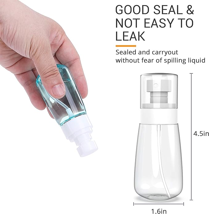 Pack 4 Small Spray Bottle Travel Size 2oz/60ml - Fine Mist Mini Empty Spray Bottles - Leak Proof - for Toners, Face & Hair Mist