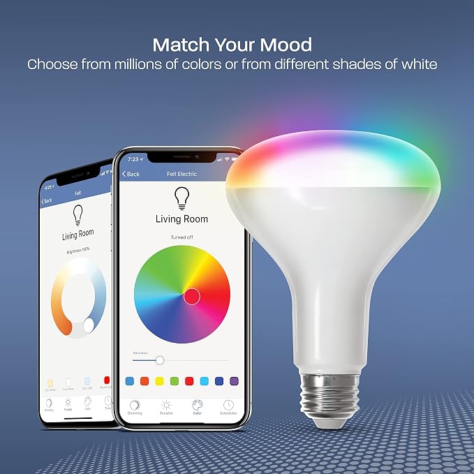 Feit Electric BR30 Smart Flood Light Bulb - Color Changing, 65W Eq - 6 Pack | Wifi 2.4GHz No Hub - Works with Alexa, Google, RGB +Tunable White, 650lm Dimmable, for Recessed Cans, Wide Flood Beam