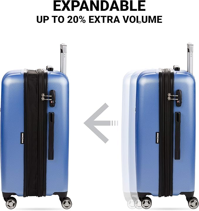 SwissGear 7272 Energie Expandable Hardside Luggage with Spinner Wheels and TSA Lock, Periwinkle Blue, Checked-Large 27-Inch
