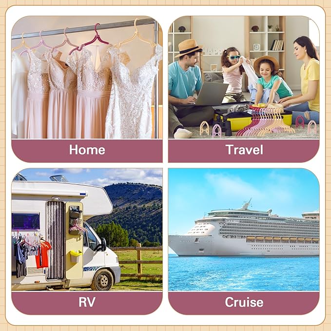Teenyyou 12 Pcs Travel Hangers Cruise Ship Essentials Foldable Portable Plastic Vacation Hangers Non Slip Clothes Drying Rack Travel Accessories for Dormitory School Hotel Laundry (Stylish Color)