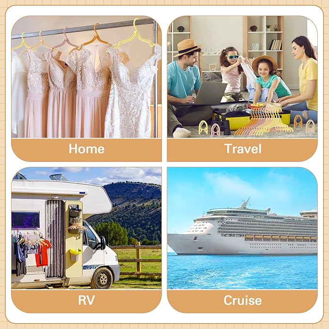 24 Pcs Travel Hangers Portable Foldable Hangers Cruise Ship Essentials Non-Slip Foldable Space Saving Clothes Drying Rack for Travel Cruise Business Trip Suitcase Dormitory School Hotel(Bright)