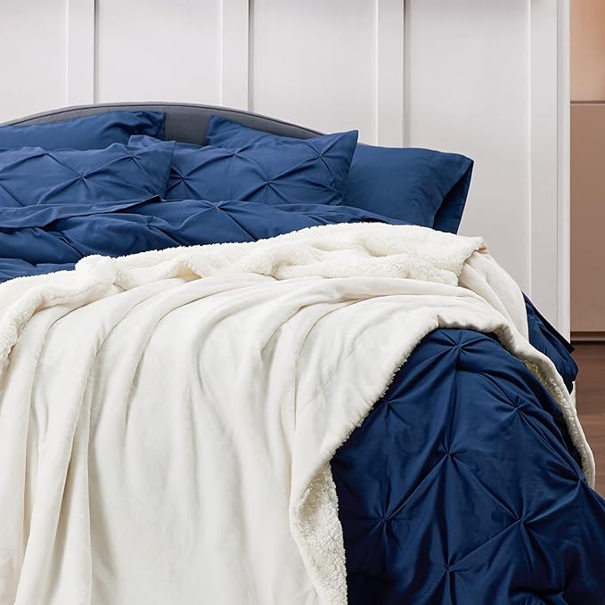 Bedsure GentleSoft Sherpa Fleece Blanket Queen Size for Bed, Non-Heated, Thick and Warm Throw for Women and Men, Soft Fuzzy Plush Queen Blanket for Spring, Cream, 90x90 Inches