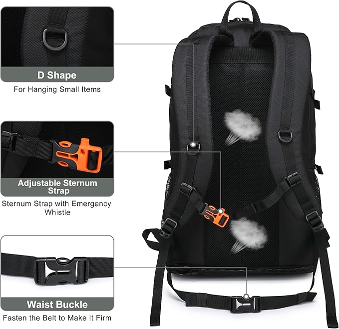 40L/50L Expandable Hiking Backpack for Men and Women, Travel Camping Backpack Flight Approved