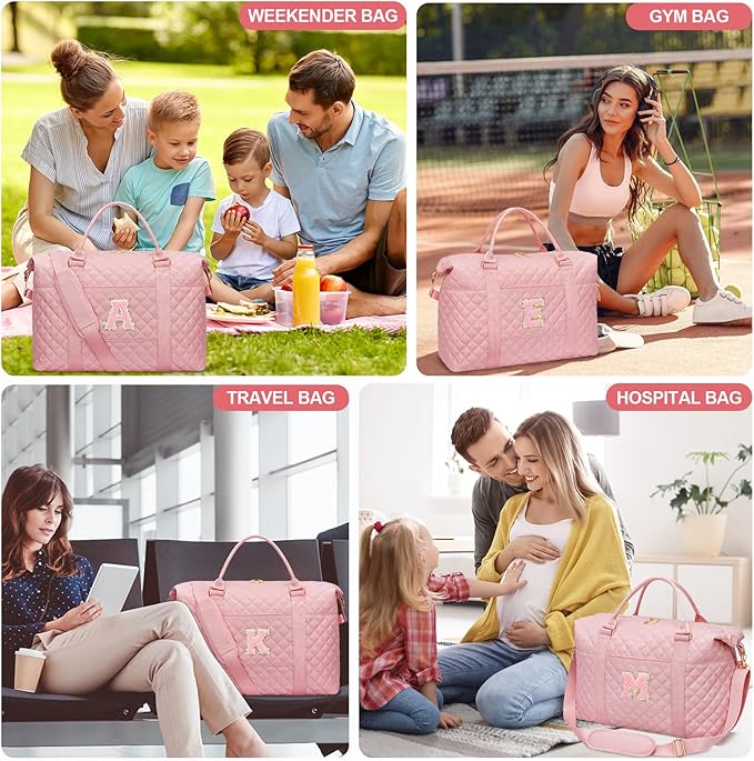 Gifts for Teen Girl, Initial Travel Duffle Bag, Personalized Women Weekender Overnight Bags, Gift for Daughter Kid Mom Friend College Girl Graduation Teacher（Pink,M)
