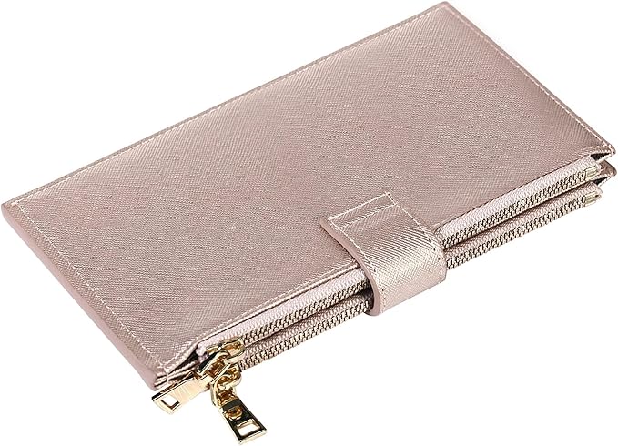 Travelambo RFID Wallet Women Large Size Bifold Multi Card Wallet Case with Zipper Pocke Credit Card Holder for Women