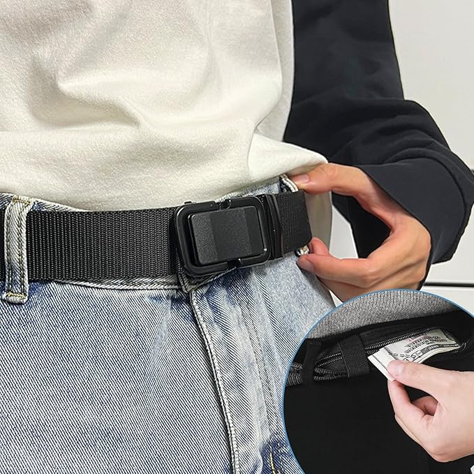Money Belt, 2 Pcs Security Belt for Travel for Men Hidden Anti-Theft Nylon for Business Trip Jogging Outdoor Working Gift for Fathers Dad Men Boyfriend (Black,Khaki)