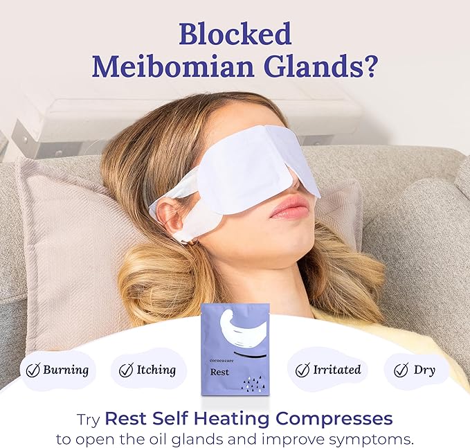CorneaCare Rest: Self Heating Warm Compress for Dry Eyes | Heated Eye Mask for Fast Relief | Steam Mask for Stye Treatment | No Microwave or Washcloth Needed | Travel Ready Warm Compress | 30 Count